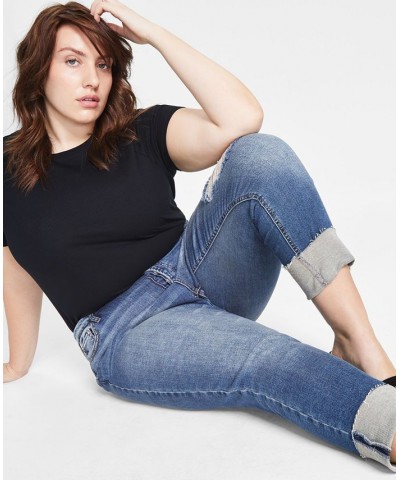 Women's High-Rise Vintage Straight Button Cuffed Jeans 24-28W Merkle $17.09 Jeans