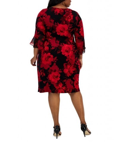 Plus Size Printed 3/4-Sleeve Side-Tab Dress Red $19.93 Dresses