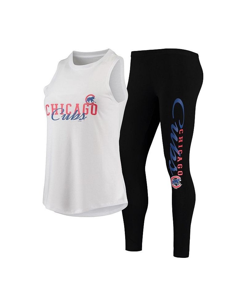 Women's White Black Chicago Cubs Sonata Tank Top and Leggings Set White $31.00 Pajama