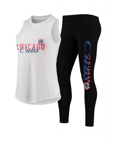 Women's White Black Chicago Cubs Sonata Tank Top and Leggings Set White $31.00 Pajama