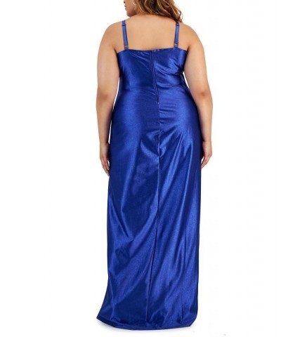 Trendy Plus Size Glitter-Knit Faux-Wrap Gown Royal $46.87 Dresses