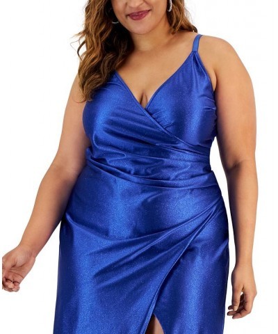 Trendy Plus Size Glitter-Knit Faux-Wrap Gown Royal $46.87 Dresses