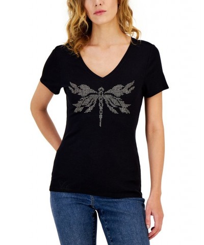 Women's Embellished Ribbed Graphic Top Dragonfly $19.20 Tops