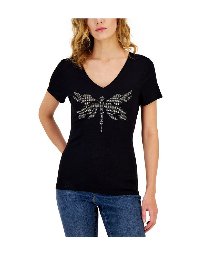 Women's Embellished Ribbed Graphic Top Dragonfly $19.20 Tops