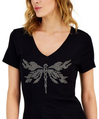 Women's Embellished Ribbed Graphic Top Dragonfly $19.20 Tops