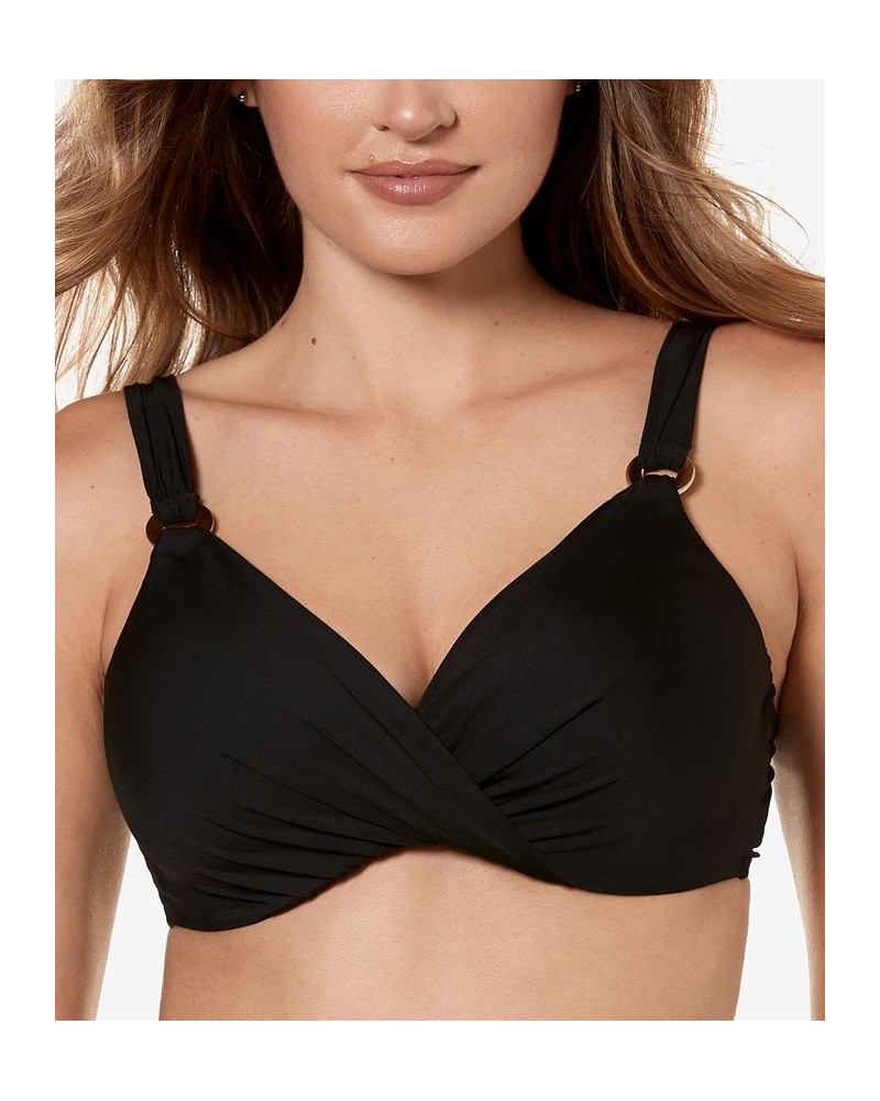 Twist-Front Plunge Bra-Size Bikini Top Black $47.70 Swimsuits