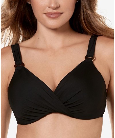 Twist-Front Plunge Bra-Size Bikini Top Black $47.70 Swimsuits