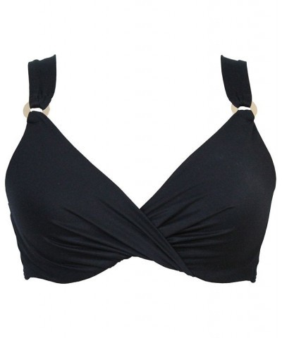 Twist-Front Plunge Bra-Size Bikini Top Black $47.70 Swimsuits