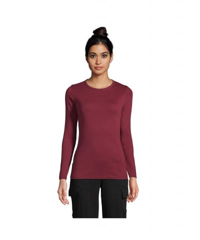 Women's Cotton Rib Long Sleeve Crewneck T-Shirt Red $19.30 Tops