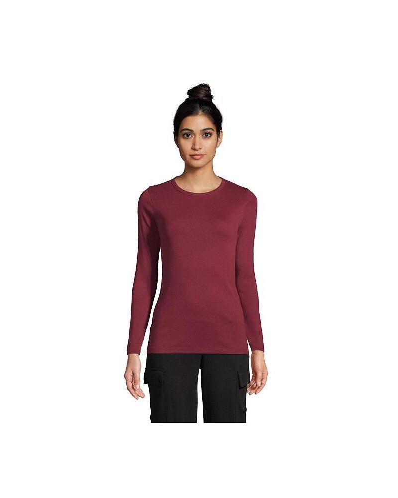 Women's Cotton Rib Long Sleeve Crewneck T-Shirt Red $19.30 Tops