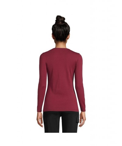 Women's Cotton Rib Long Sleeve Crewneck T-Shirt Red $19.30 Tops