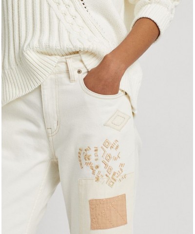 Petite Tapered Patchwork Jeans Cream $71.75 Jeans