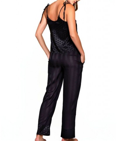 Women's Delphine Circle Cami and Striped Pant Set of 2 Black $35.86 Lingerie