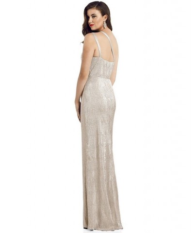 One-Shoulder Metallic Gown Gold $104.14 Dresses