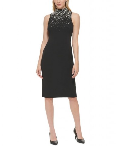 Women's Embellished Mock-Neck Midi Dress Black $34.49 Dresses