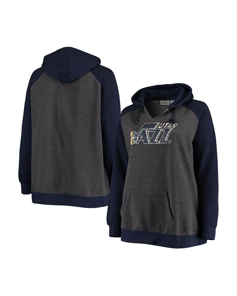 Women's Branded Charcoal Navy Utah Jazz Plus Size Raglan Notch Neck Pullover Hoodie Charcoal, Navy $33.14 Sweatshirts