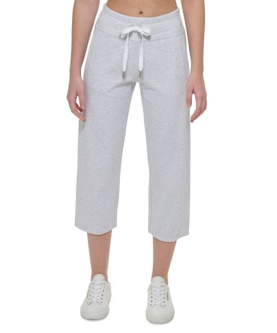 Women's Cropped Ribbed-Drawstring-Waist Active Pants Optic Heather $19.08 Pants
