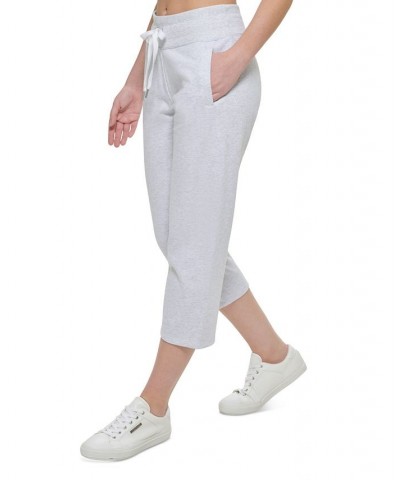 Women's Cropped Ribbed-Drawstring-Waist Active Pants Optic Heather $19.08 Pants