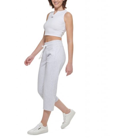 Women's Cropped Ribbed-Drawstring-Waist Active Pants Optic Heather $19.08 Pants