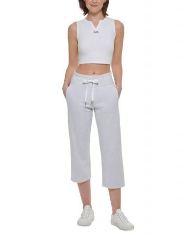 Women's Cropped Ribbed-Drawstring-Waist Active Pants Optic Heather $19.08 Pants