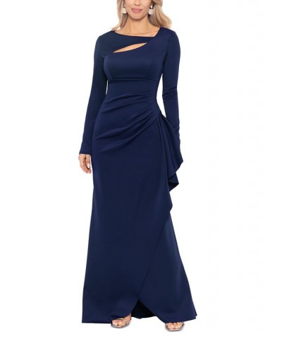 Women's Asymmetrical-Neck Scuba Crepe Gown Navy $54.21 Dresses