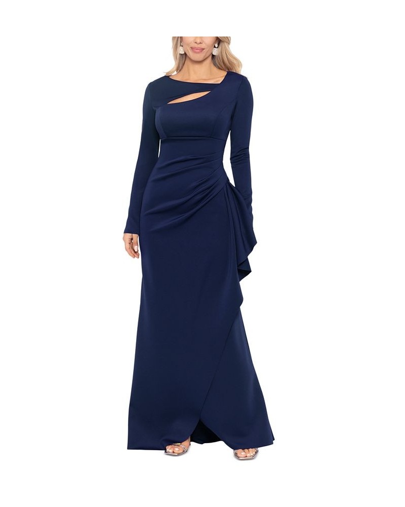 Women's Asymmetrical-Neck Scuba Crepe Gown Navy $54.21 Dresses