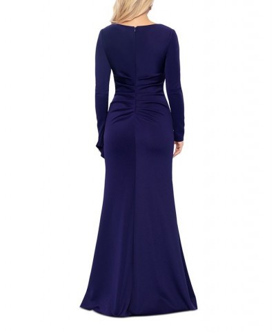 Women's Asymmetrical-Neck Scuba Crepe Gown Navy $54.21 Dresses