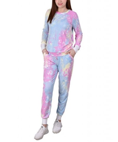 Petite Tie Dyed Joggers Set Pink-Navy-Green $23.20 Pants