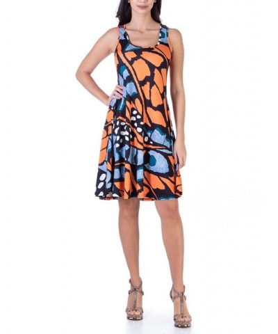 Women's Butterfly Print Sleeveless Knee Length Tank Swing Dress Multi $32.43 Dresses