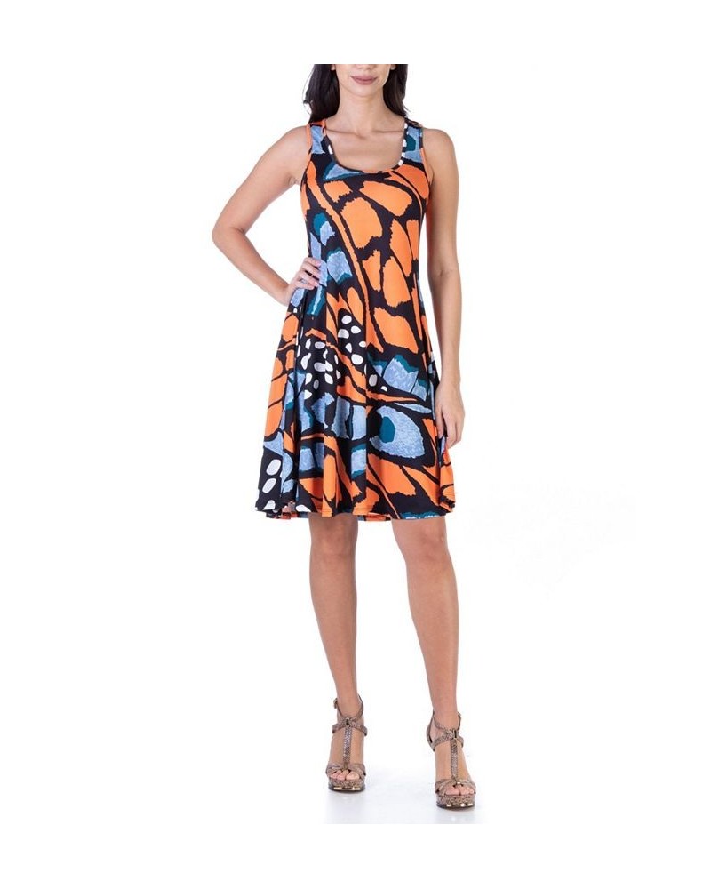 Women's Butterfly Print Sleeveless Knee Length Tank Swing Dress Multi $32.43 Dresses