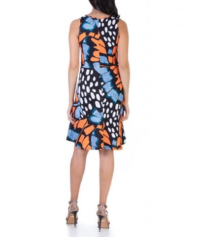 Women's Butterfly Print Sleeveless Knee Length Tank Swing Dress Multi $32.43 Dresses