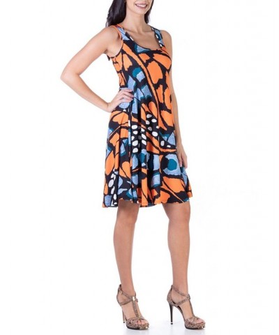 Women's Butterfly Print Sleeveless Knee Length Tank Swing Dress Multi $32.43 Dresses