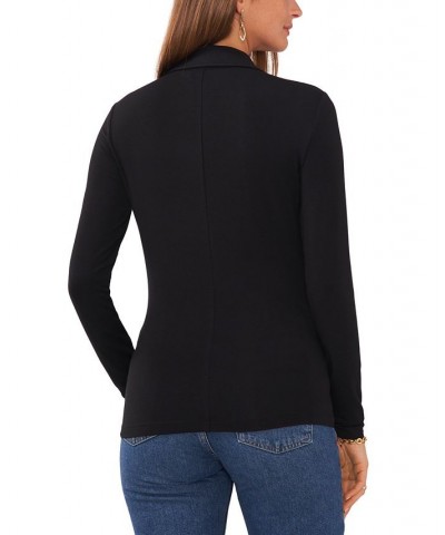 Women's Solid-Color Ruched Split-Neck Top Rich Black $32.33 Tops