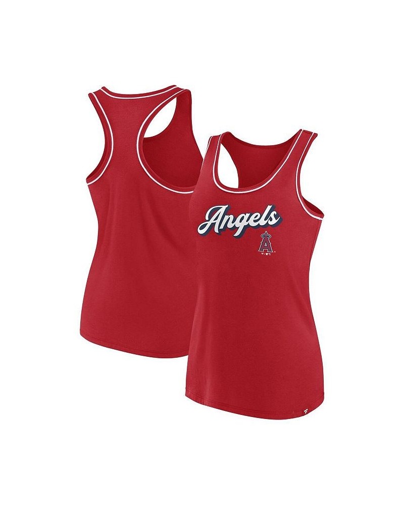 Women's Branded Red Los Angeles Angels Wordmark Logo Racerback Tank Top Red $16.40 Tops