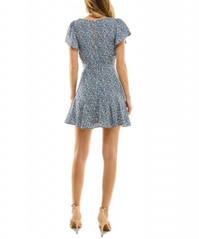 Juniors' Floral-Print Flutter-Sleeve Fit & Flare Dress Beige/blue $34.81 Dresses