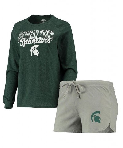 Women's Green Gray Michigan State Spartans Raglan Long Sleeve T-shirt and Shorts Sleep Set Green, Gray $26.00 Pajama