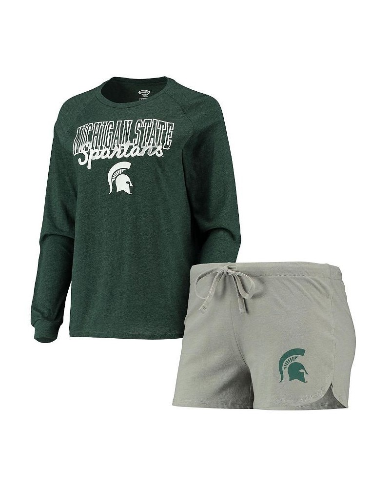 Women's Green Gray Michigan State Spartans Raglan Long Sleeve T-shirt and Shorts Sleep Set Green, Gray $26.00 Pajama