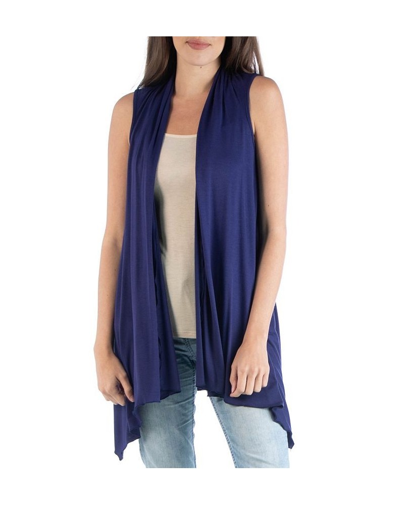 Draped Open Front Sleeveless Cardigan Vest Navy $15.05 Sweaters