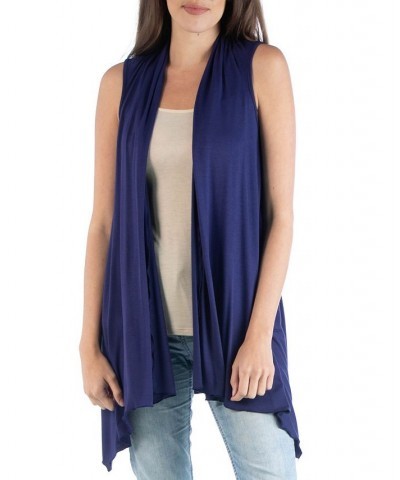 Draped Open Front Sleeveless Cardigan Vest Navy $15.05 Sweaters