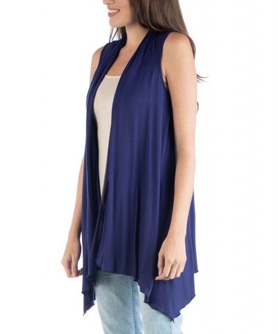 Draped Open Front Sleeveless Cardigan Vest Navy $15.05 Sweaters