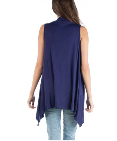 Draped Open Front Sleeveless Cardigan Vest Navy $15.05 Sweaters