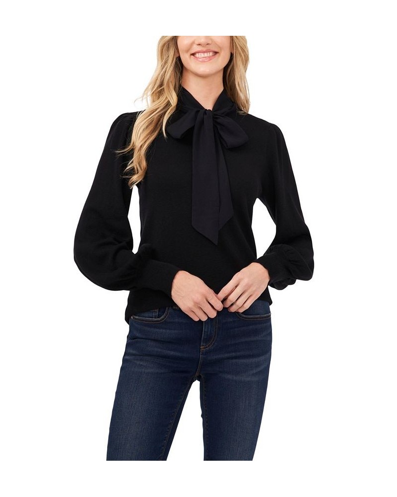 Women's Long Sleeve Sweater with Novelty Satin Bow Rich Black $31.00 Sweaters