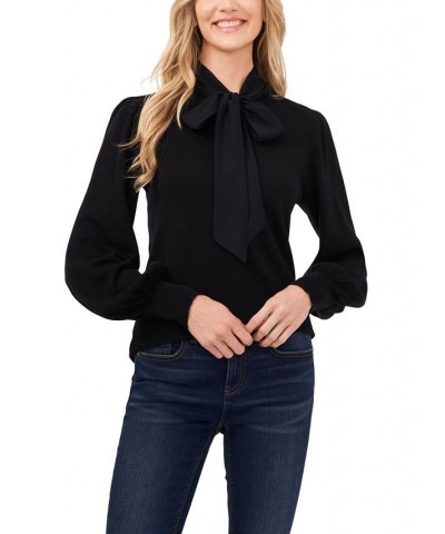 Women's Long Sleeve Sweater with Novelty Satin Bow Rich Black $31.00 Sweaters