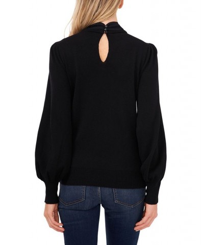 Women's Long Sleeve Sweater with Novelty Satin Bow Rich Black $31.00 Sweaters