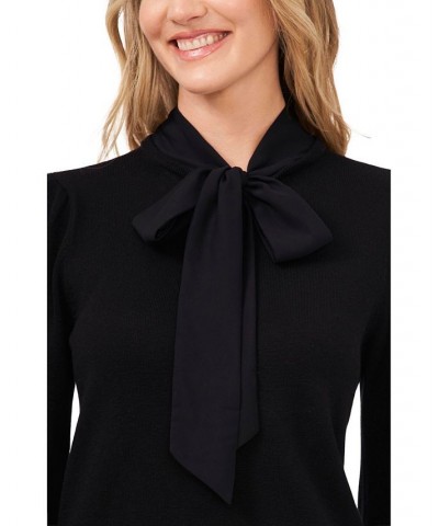 Women's Long Sleeve Sweater with Novelty Satin Bow Rich Black $31.00 Sweaters