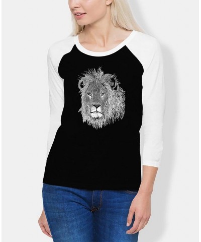 Women's Raglan Word Art Lion T-shirt Black, White $18.04 Tops