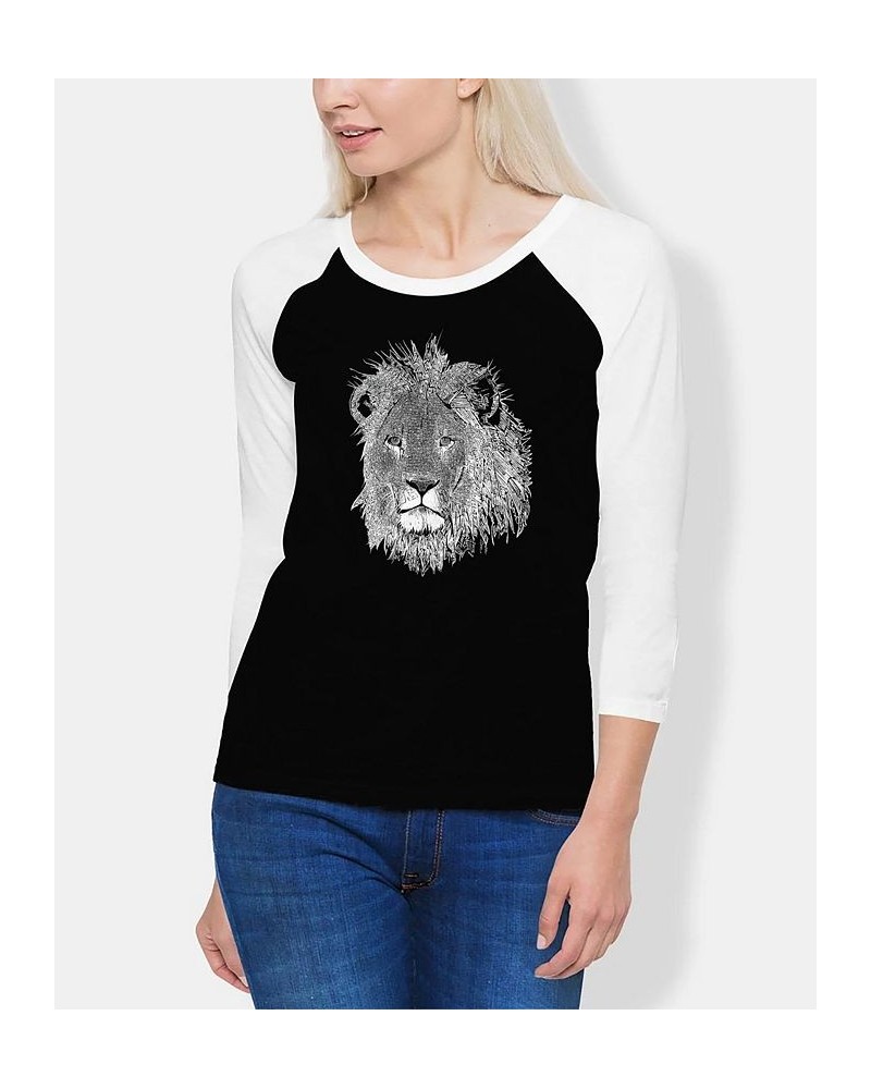 Women's Raglan Word Art Lion T-shirt Black, White $18.04 Tops