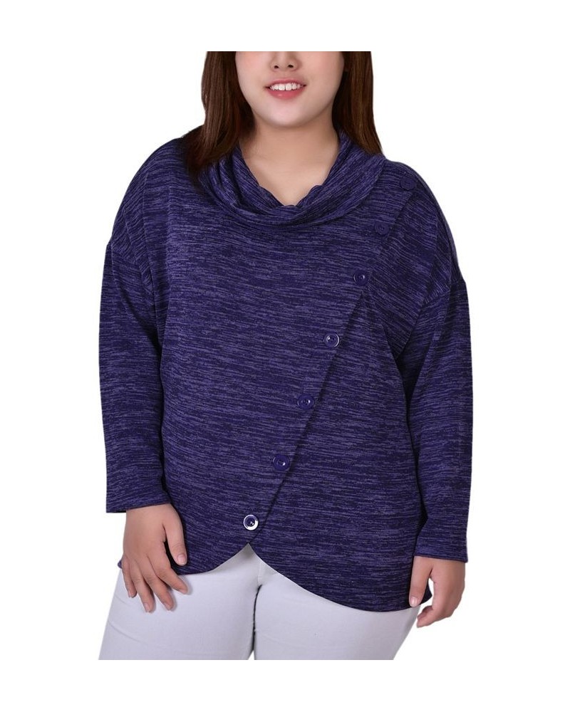 Women's Plus Size Long Sleeve Cowl Neck Top Blue $16.64 Tops