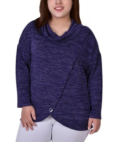 Women's Plus Size Long Sleeve Cowl Neck Top Blue $16.64 Tops