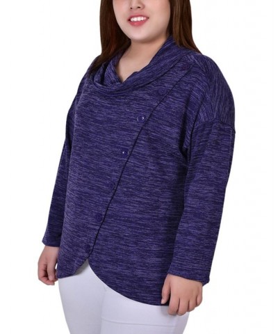 Women's Plus Size Long Sleeve Cowl Neck Top Blue $16.64 Tops